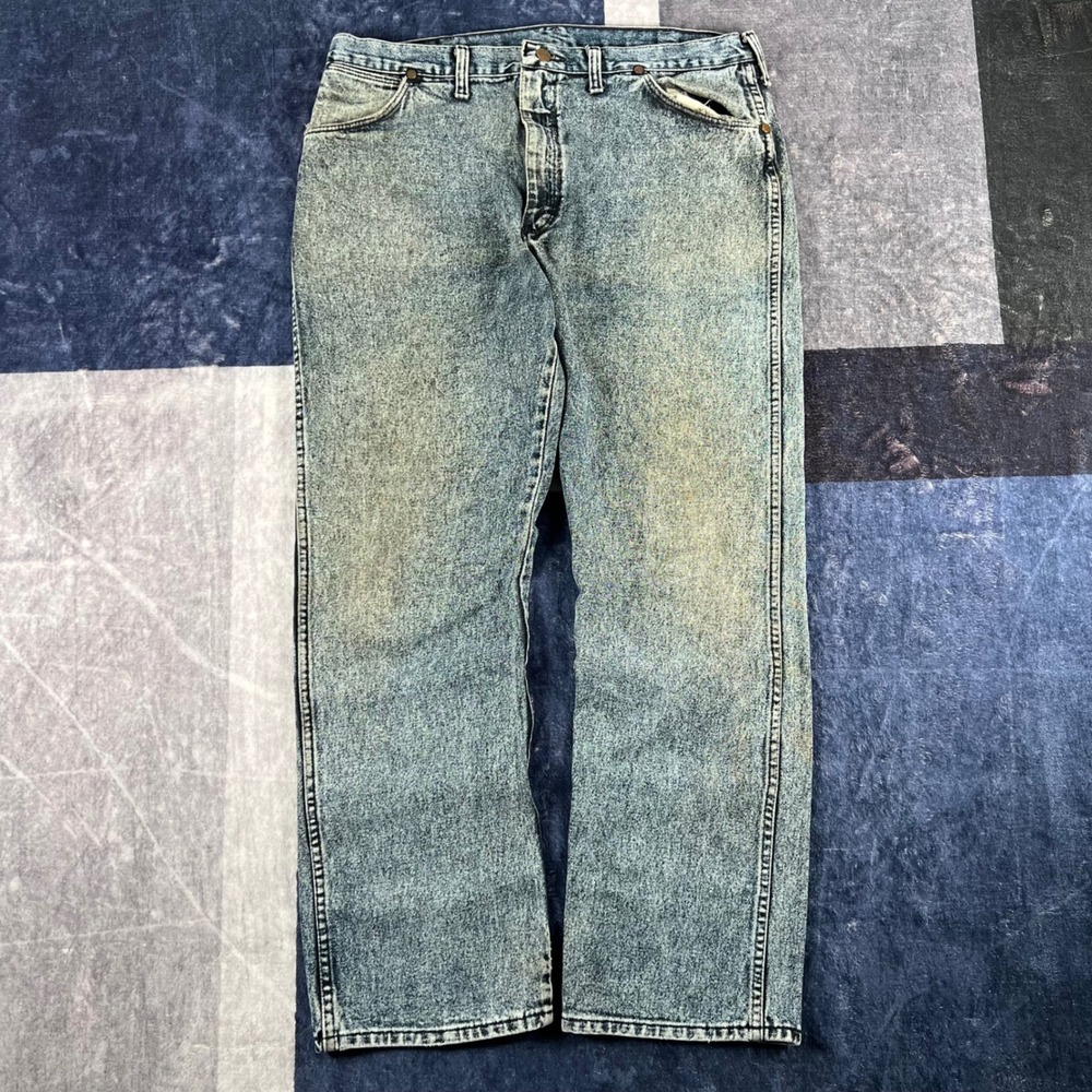 Vintage Wrangler Acid Wash Jeans Mens 38x30 Blue Denim Made in USA 13MWZHD